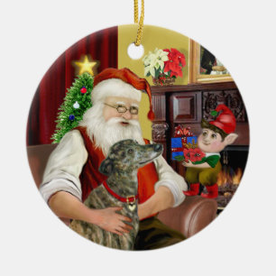 Kerstmannetje met zijn gestroomde Greyhound Keramisch Ornament