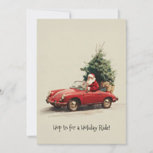 Kerstmannetje rijdt rond in rode convertible feestdagenkaart
