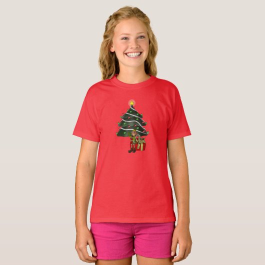 Kerstmannetjes Elf Tree Cadeau Cute T-shirt (Voorkant volledig)