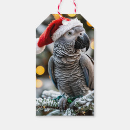 Kerstmannetje's Kleine Afrikaanse Grijze Helper Cadeaulabel