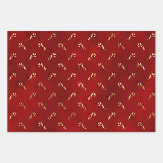 Kerstmannetjes met snoeprietjes Pattern Red Gold F Inpakpapier Vel (Voorkant)