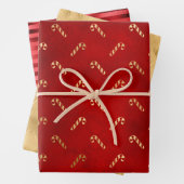 Kerstmannetjes met snoeprietjes Pattern Red Gold F Inpakpapier Vel (In situ)