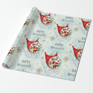 Kerstmannetjes Retro Rotor Slede Cadeaupapier