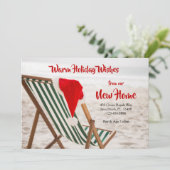 Kerstmannetje's strandstoel verhuizing bekendmakin aankondiging (Staand voorkant)