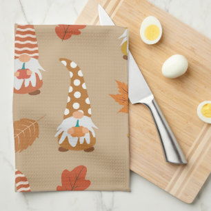 Kerstmannetjes voor Thanksgiving met herfstbladere Theedoek