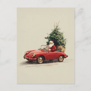 Kerstmanns Joyride in rode cabriolet Feestdagenkaart
