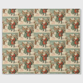 Kerstman's Bezoek Vintage Kerstmis Illustratie Cadeaupapier (Vlak)