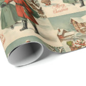 Kerstman's Bezoek Vintage Kerstmis Illustratie Cadeaupapier (Rol Hoek)