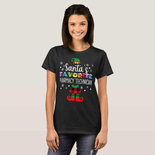 Kerstman's Fav apotheek Technicus Kerst Elf Voor T-shirt (Voorkant volledig)