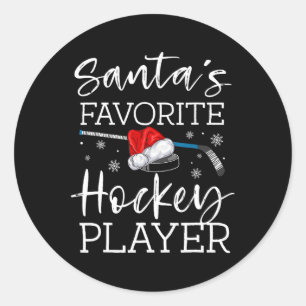 Kerstman's favoriete hockeyspeler Fun pyjama Kerst Ronde Sticker