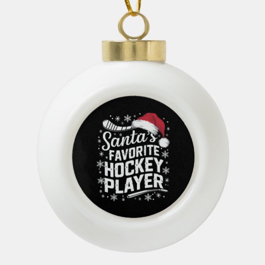 Kerstman's favoriete hockeyspeler Pyjama Kerstmis Keramische Bal Ornament (Voorkant)