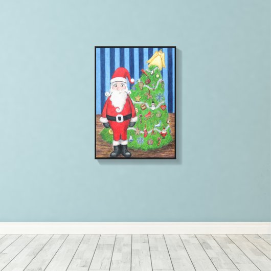 Kerstman's Kerstportret Canvas Afdruk (Insitu (Houten vloer))