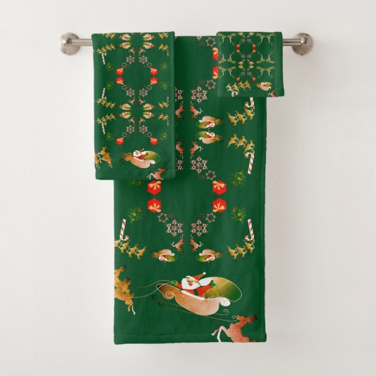 Kerstman's rendieren groene badhanddoek set bad handdoek (Insitu)