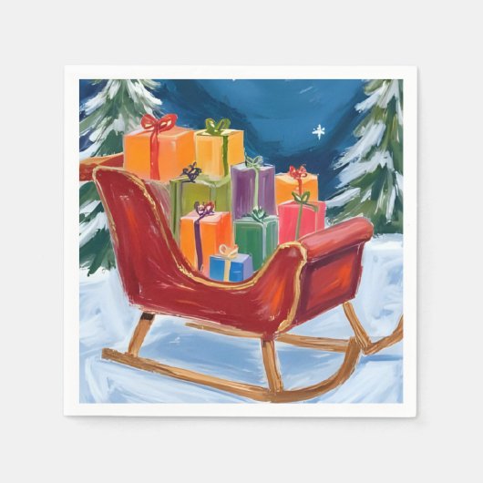 Kerstman's Sleigh Merry Christmas Servet (Voorkant)