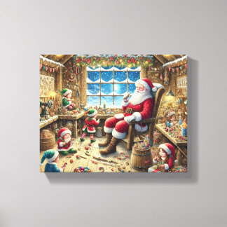 Kerstman's Workshop Kerst Muur Kunst | Cozy Rustic Canvas Afdruk