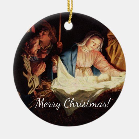 kerstmanscène keramisch ornament (Voorkant)