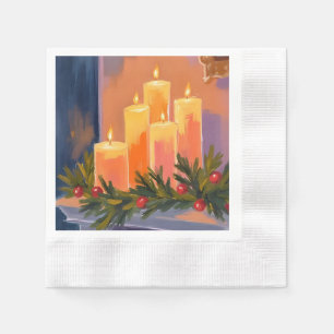 Kerstmantel Kaarsen Slinger Geschilderd Feestdag Servet