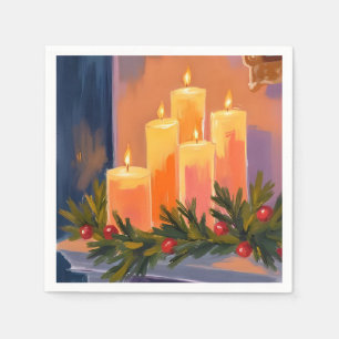 Kerstmantel Kaarsen Slinger Geschilderd Feestdag Servet