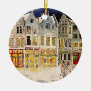 Kerstmarkt België Retrogeïnspireerde Waterverf Keramisch Ornament