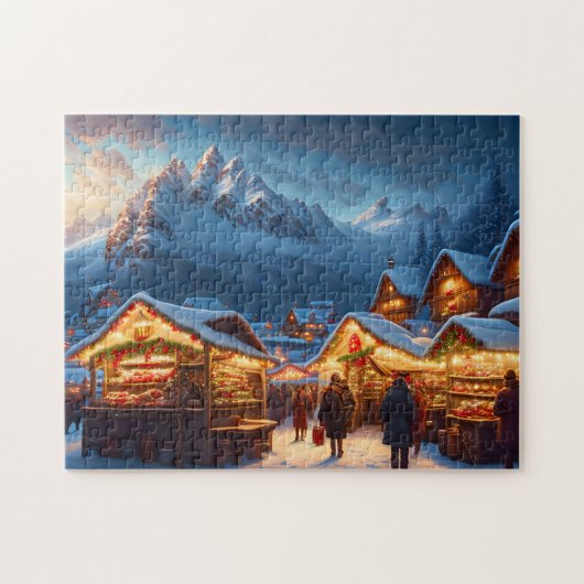 Kerstmarkt in de bergen - op maat legpuzzel (Horizontaal)