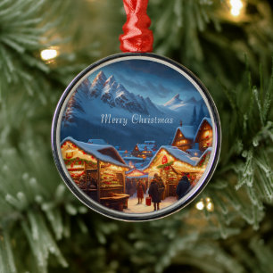 Kerstmarkt in de bergen - op maat metalen ornament