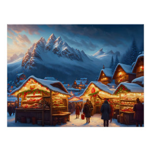 Kerstmarkt in de bergen perfect poster