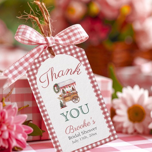 Kerstmarkt met rode gingham dank je Bruidsfeest Cadeaulabel