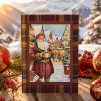 Kerstmarkt met vintage Duitse Kerstman Glühwein Feestdagen Kaart