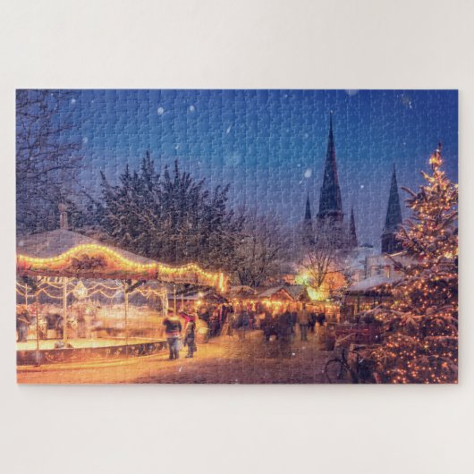 Kerstmarkt scène puzzel legpuzzel (Horizontaal)