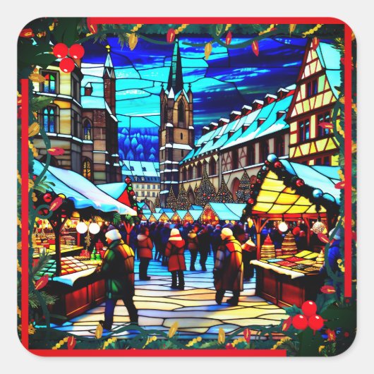 kerstmarkt vierkante sticker (Voorkant)