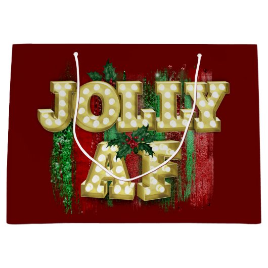 Kerstmarquee Lights Funny Jolly AF Holly Groot Cadeauzakje (Voorkant)
