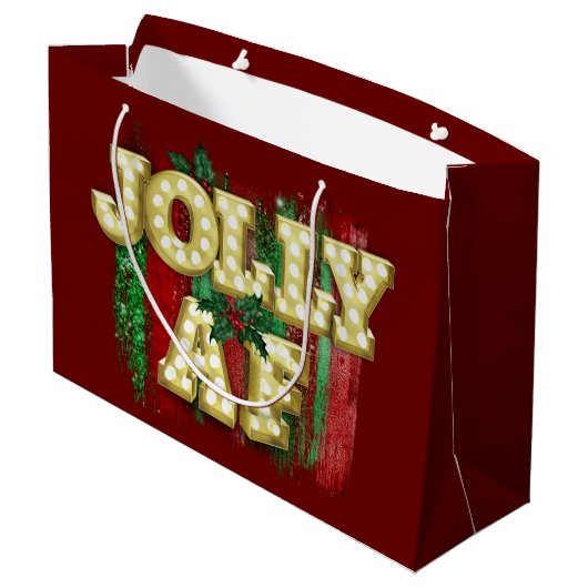 Kerstmarquee Lights Funny Jolly AF Holly Groot Cadeauzakje (Achterkant Gekanteld)