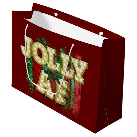 Kerstmarquee Lights Funny Jolly AF Holly Groot Cadeauzakje (Voorkant Gekanteld)