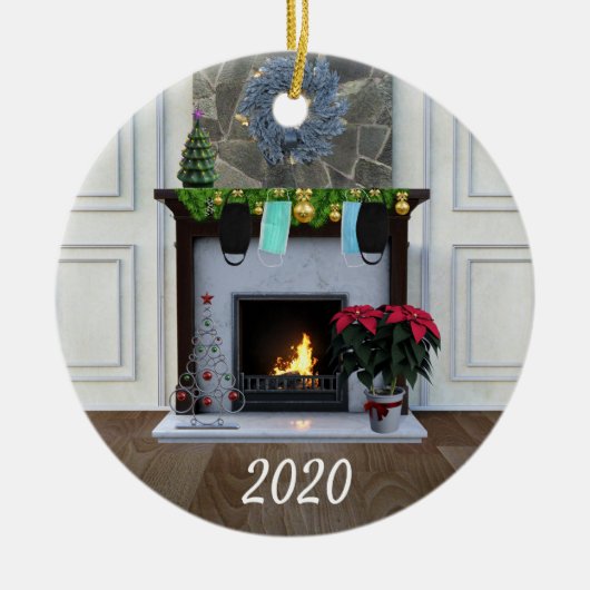 kerstmasker Fireplace Covid Funny 2020 Keramisch Ornament (Voorkant)