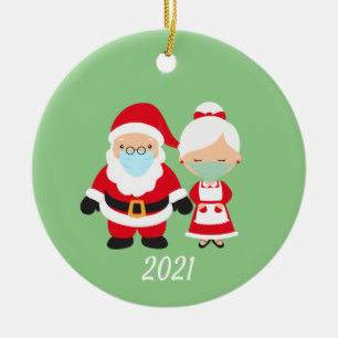 Kerstmasker Kerstman en Mevrouw de Kerstman Keramisch Ornament