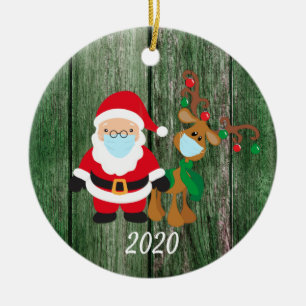 Kerstmasker Kerstman en rendier 2020 hout Keramisch Ornament
