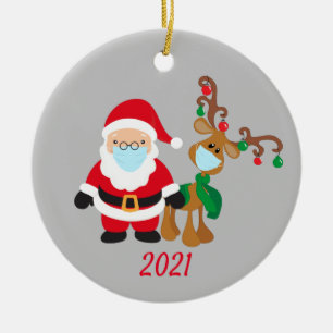 Kerstmasker Kerstman en Rendier 2021 Keramisch Ornament