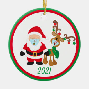 Kerstmasker Kerstman en Rendier 2021 Rand Keramisch Ornament