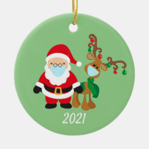 Kerstmasker Sinterklaas en rendieren 2021 Keramisch Ornament