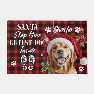 Kerstmat 'Santa Stop Here' – Grappig Kerstdecorati Deurmat