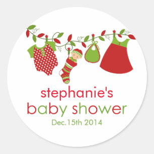 Kerstmeisje Baby shower met Baby wasgoed Ronde Sticker