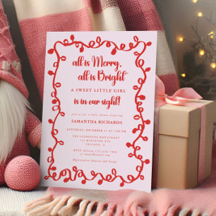 Kerstmeisje bloost roze rode lichten babyshower kaart