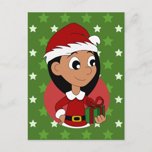Kerstmeisje cartoon feestdagenkaart (Voorkant)