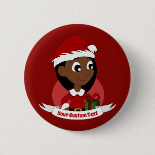 Kerstmeisje cartoon ronde button 5,7 cm