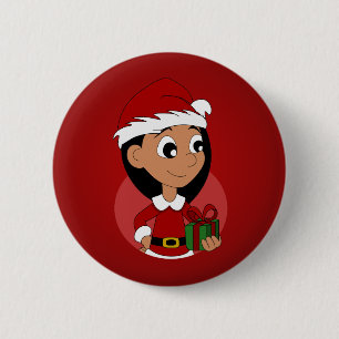 Kerstmeisje cartoon ronde button 5,7 cm