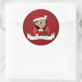 Kerstmeisje cartoon ronde sticker (Tas)