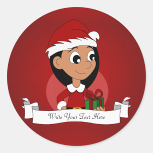 Kerstmeisje cartoon ronde sticker