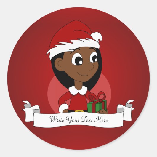 Kerstmeisje cartoon ronde sticker (Voorkant)