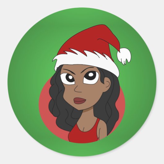 Kerstmeisje cartoon ronde sticker (Voorkant)