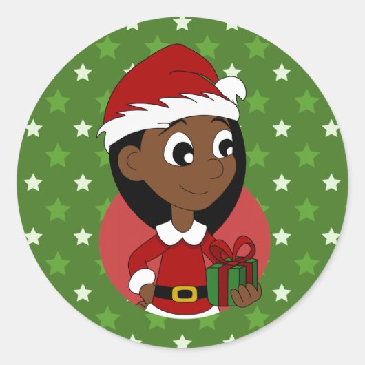 Kerstmeisje cartoon ronde sticker (Voorkant)